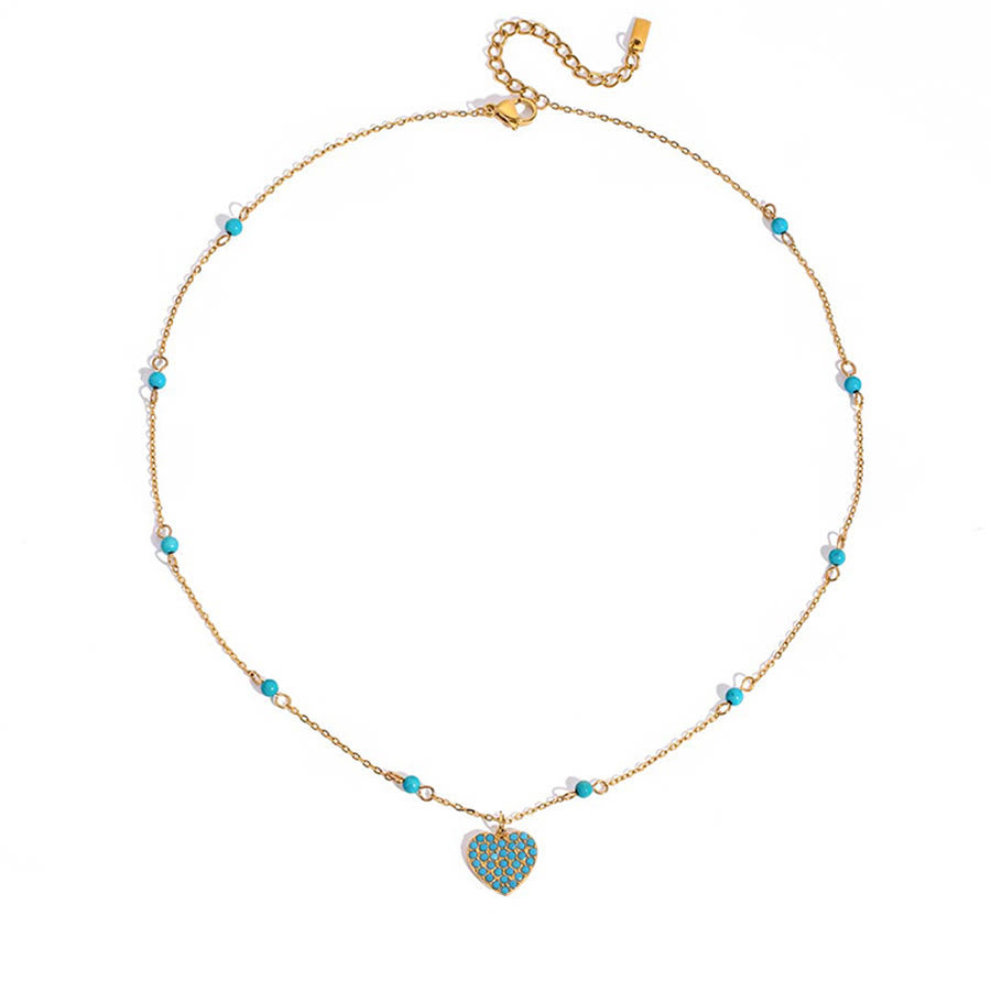 Olivenorma Boho Stacked Turquoise Bead Heart Charm Necklace - Heart Turquoise - image 6