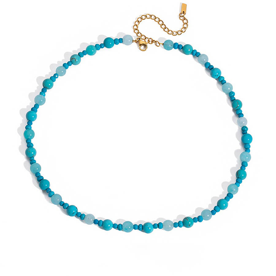 Olivenorma Boho Stacked Turquoise Bead Heart Charm Necklace - Two-tone Turquoise - image 12