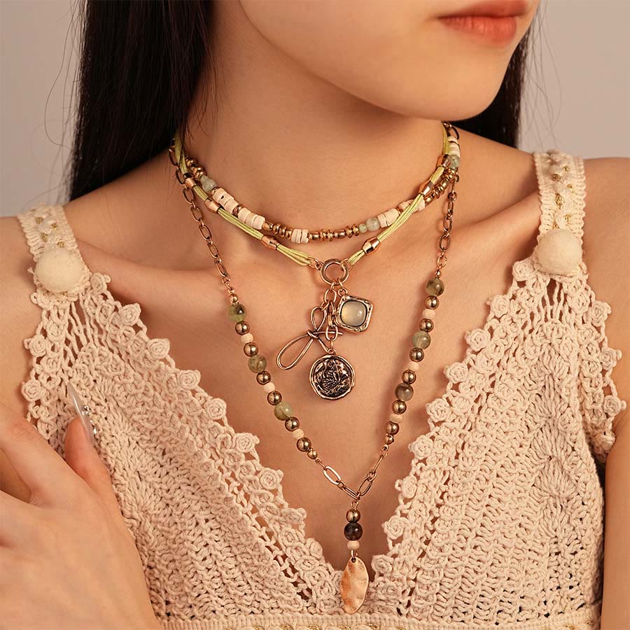 Olivenorma Nature Inspired Stacked Mixed Crystal Bead Layered Necklace - image 1