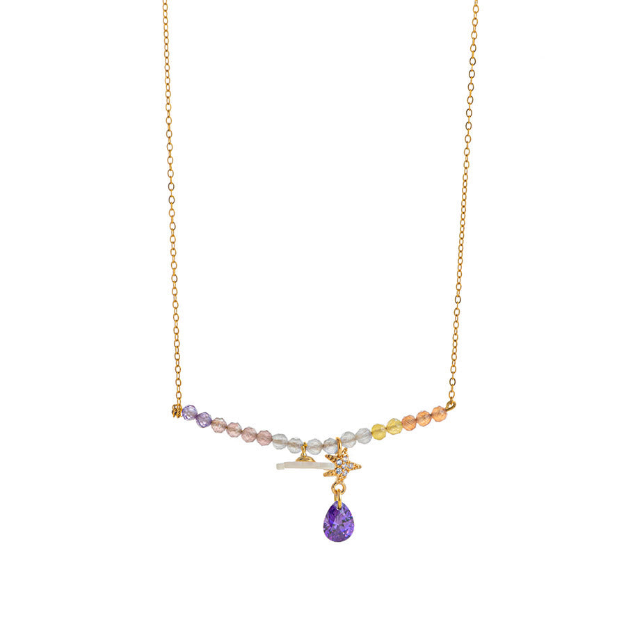livenorma Dreamy Boho Purple Star&Moon&Fish Pendant Necklace - Amethyst Drop - image 4