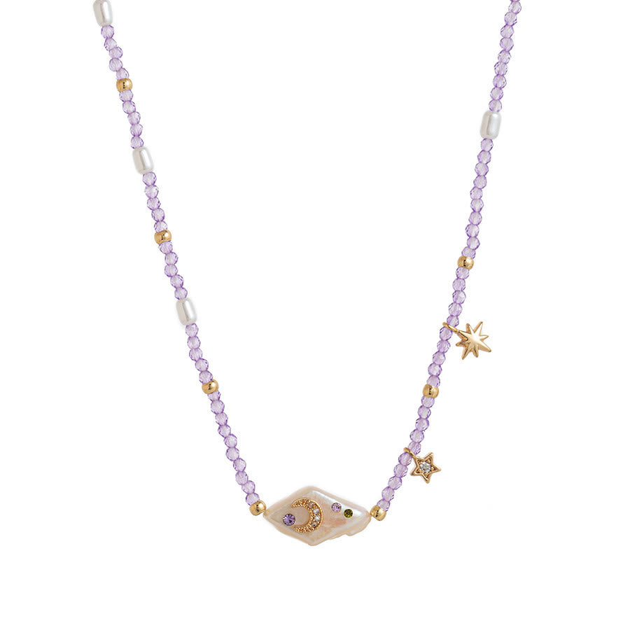 livenorma Dreamy Boho Purple Star&Moon&Fish Pendant Necklace - Purple Bead&Pearl - image 3