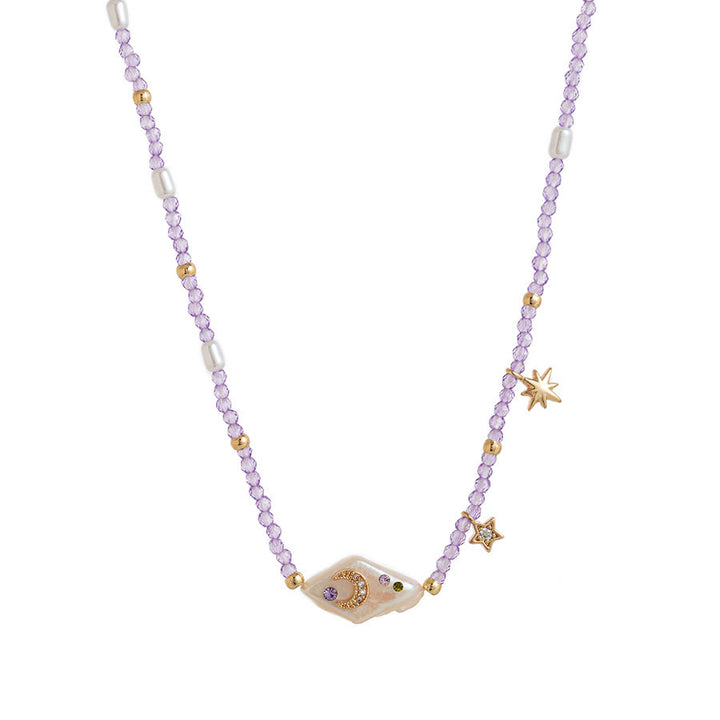 livenorma Dreamy Boho Purple Star&Moon&Fish Pendant Necklace - Purple Bead&Pearl - image 3