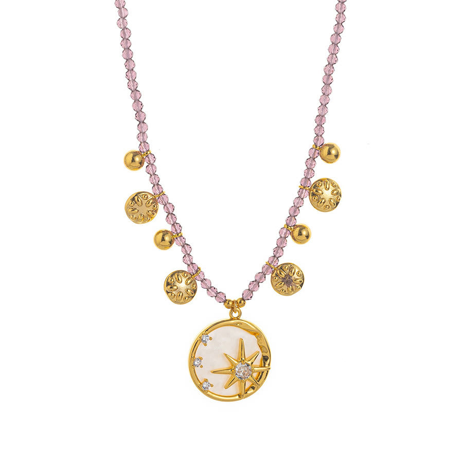 livenorma Dreamy Boho Purple Star&Moon&Fish Pendant Necklace - Coin Pearl - image 6