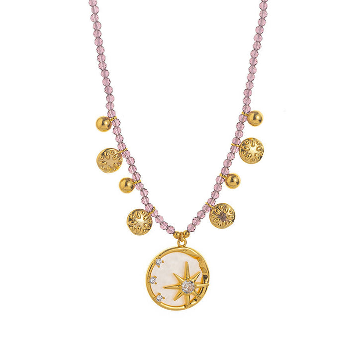 livenorma Dreamy Boho Purple Star&Moon&Fish Pendant Necklace - Coin Pearl - image 6
