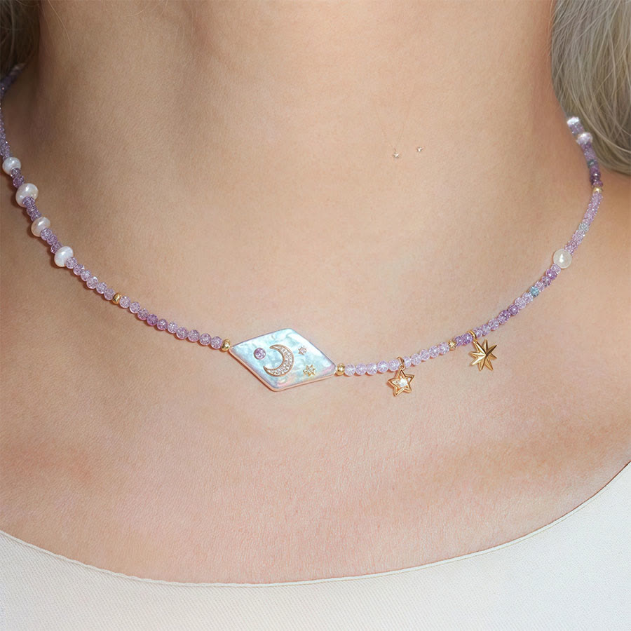 livenorma Dreamy Boho Purple Star&Moon&Fish Pendant Necklace - image 1
