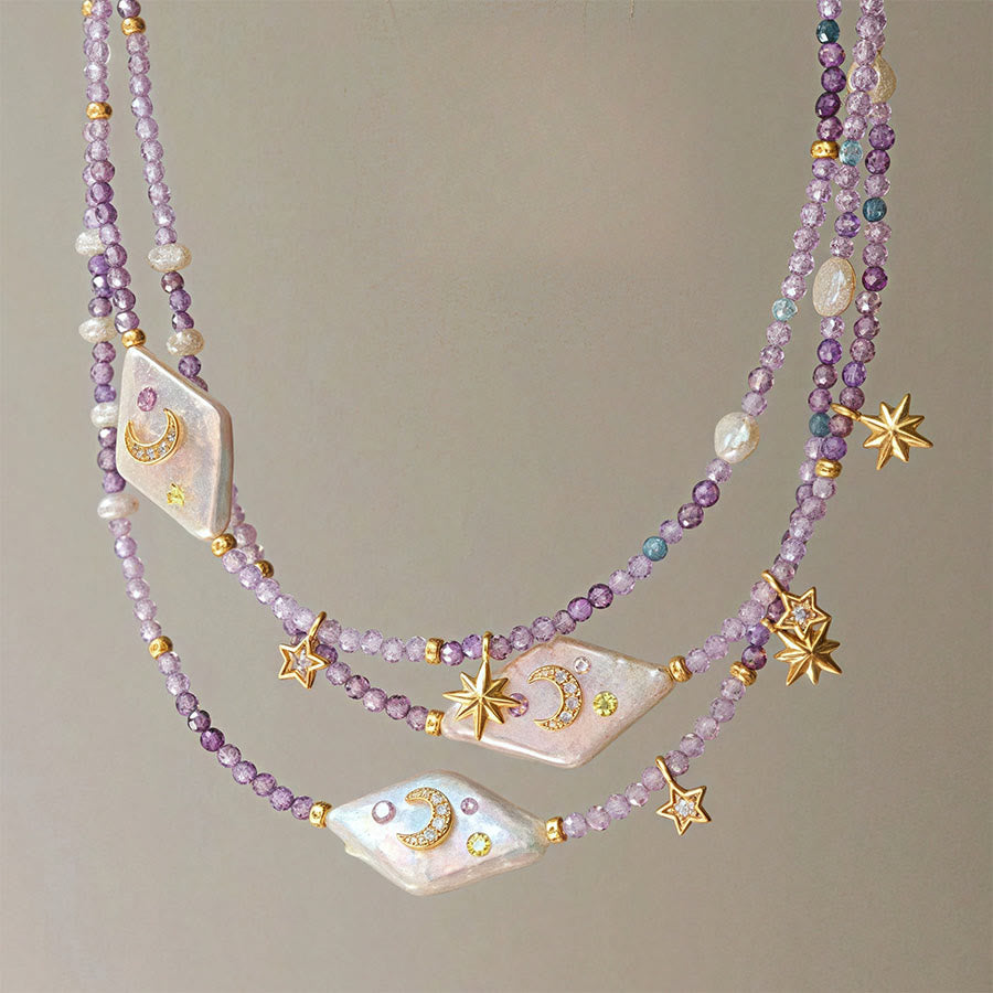 livenorma Dreamy Boho Purple Star&Moon&Fish Pendant Necklace - image 0