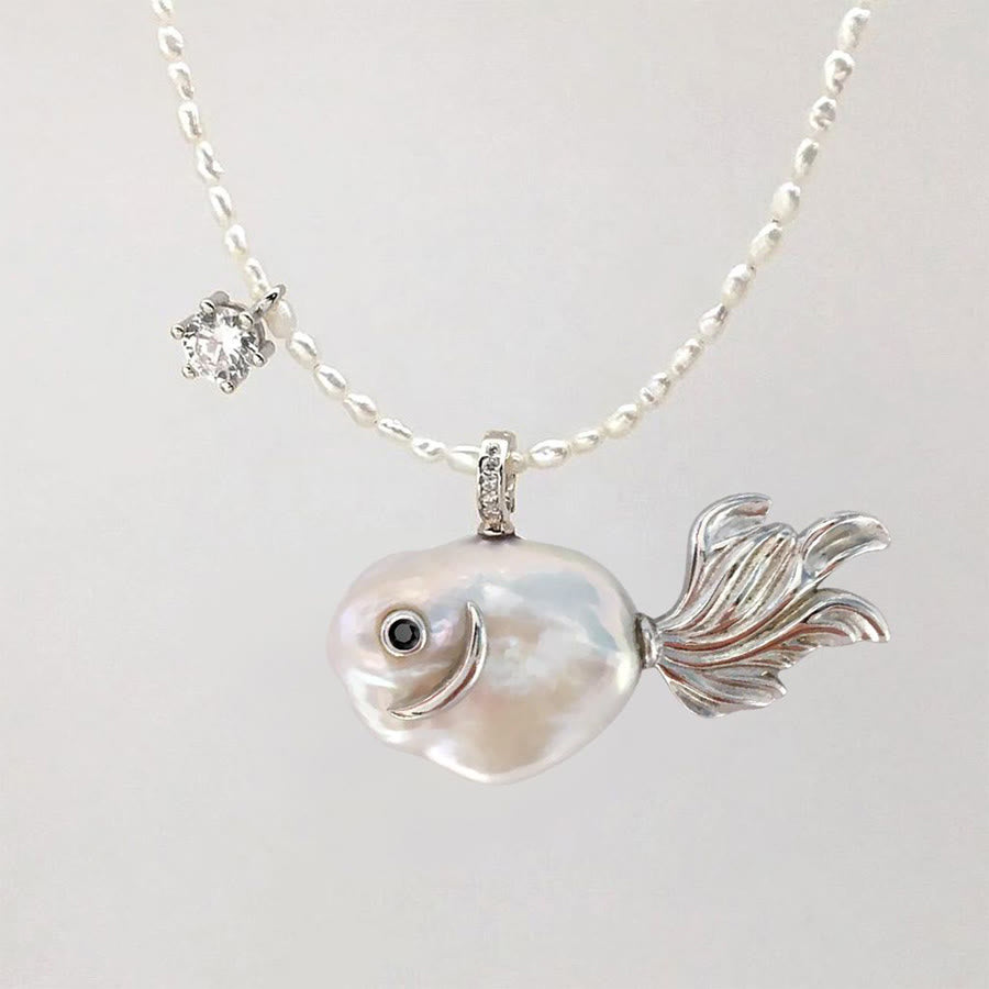 Olivenorma Baroque Pearl Fish Pendant Rice Pearl Beaded Single Strand Necklace - image 2