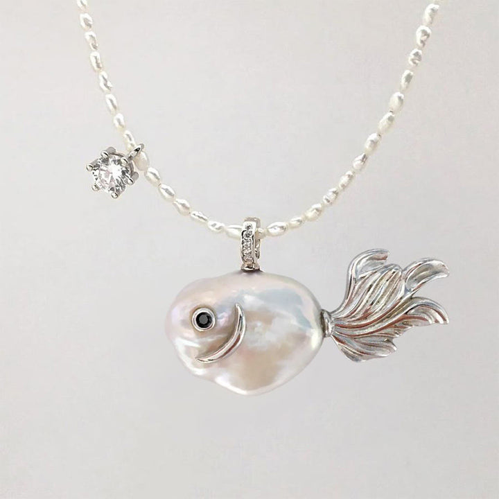 Olivenorma Baroque Pearl Fish Pendant Rice Pearl Beaded Single Strand Necklace - image 2