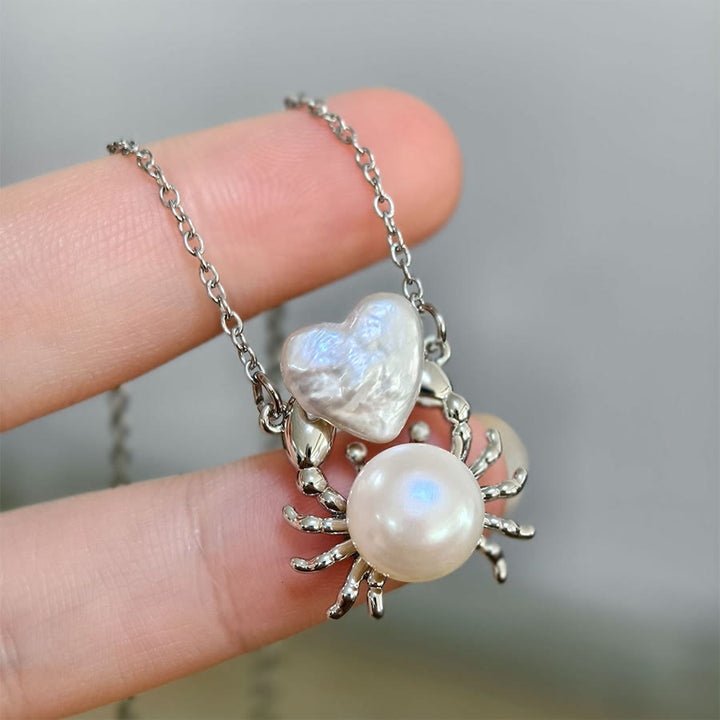 Olivenorma Baroque Pearl Fish Pendant Rice Pearl Beaded Single Strand Necklace - Steel Heart Crab&Pearl - image 6