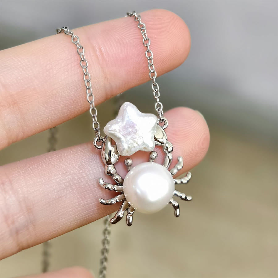 Olivenorma Baroque Pearl Fish Pendant Rice Pearl Beaded Single Strand Necklace - Steel Star Crab&Pearl - image 5