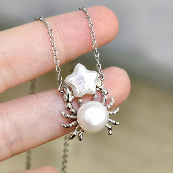 Olivenorma Baroque Pearl Fish Pendant Rice Pearl Beaded Single Strand Necklace - Steel Star Crab&Pearl - image 5