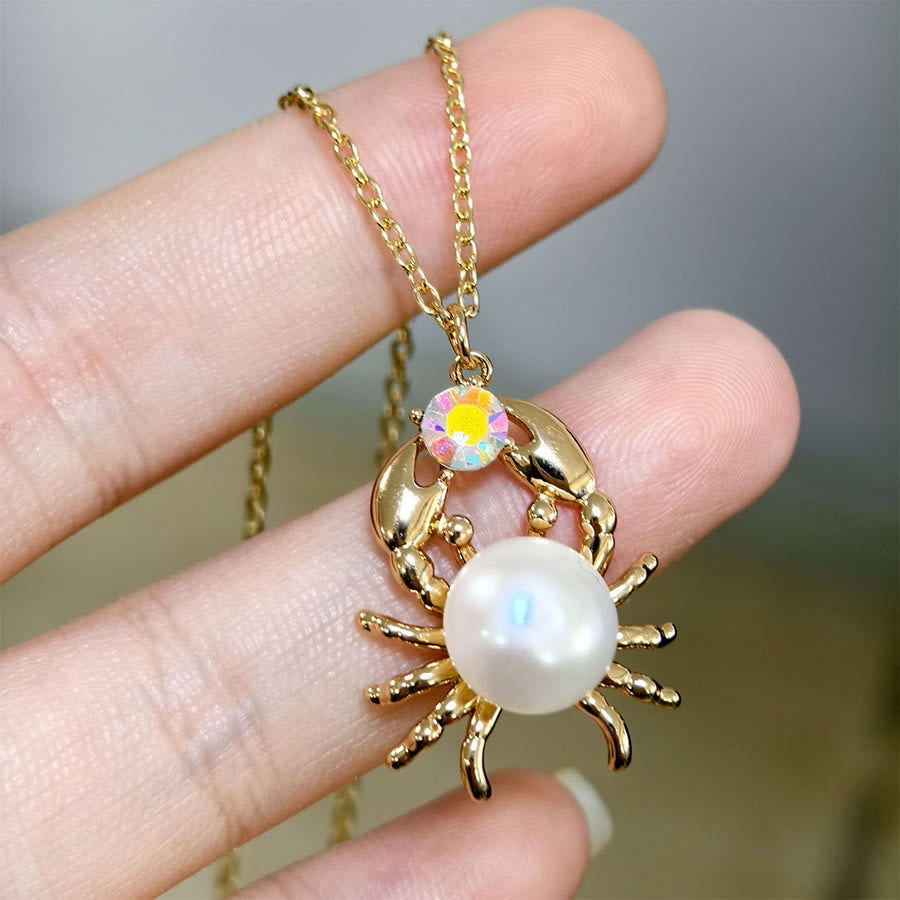 Olivenorma Baroque Pearl Fish Pendant Rice Pearl Beaded Single Strand Necklace - Gold Crab&Pearl - image 8
