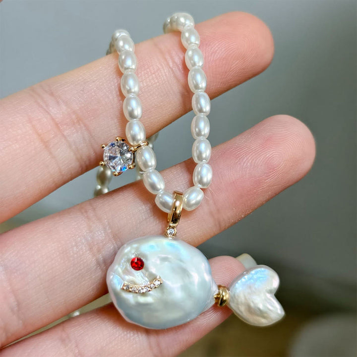 Olivenorma Baroque Pearl Fish Pendant Rice Pearl Beaded Single Strand Necklace - Mid Tail&Pearl - image 4