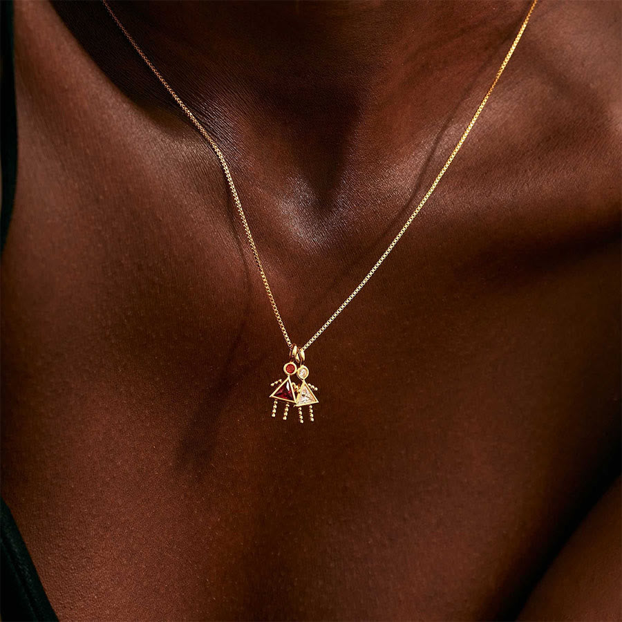 Olivenorma 12 Months Birthstone Boy & Girl Figure Gold Charm Pendant  Necklace - image 6