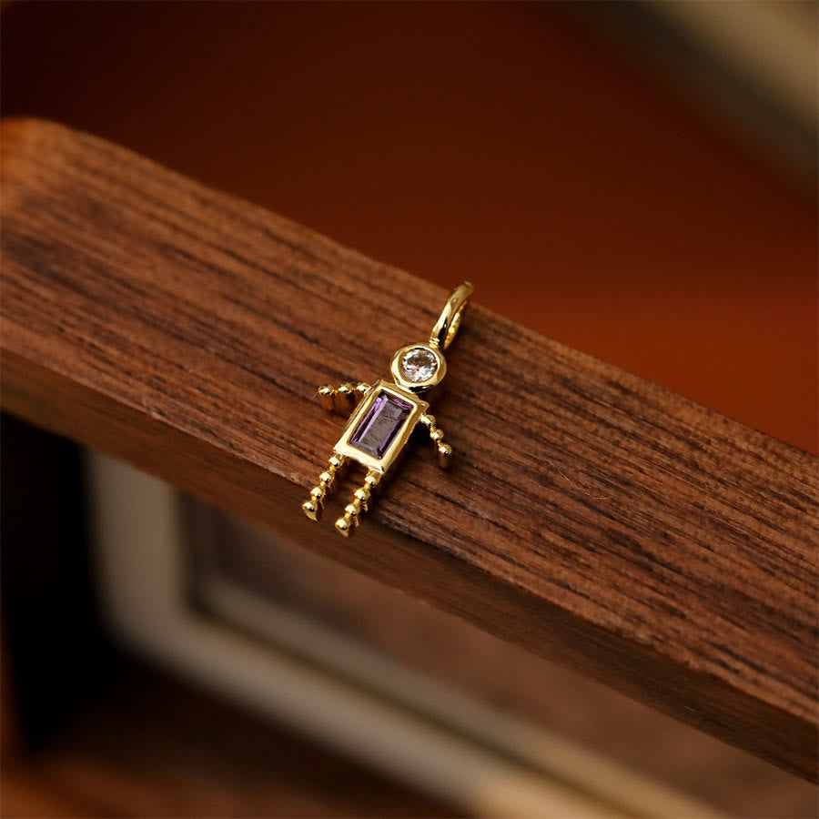Olivenorma 12 Months Birthstone Boy & Girl Figure Gold Charm Pendant  Necklace - Feb&Boy - image 17