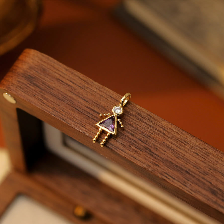 Olivenorma 12 Months Birthstone Boy & Girl Figure Gold Charm Pendant  Necklace - Jun&Girl - image 9