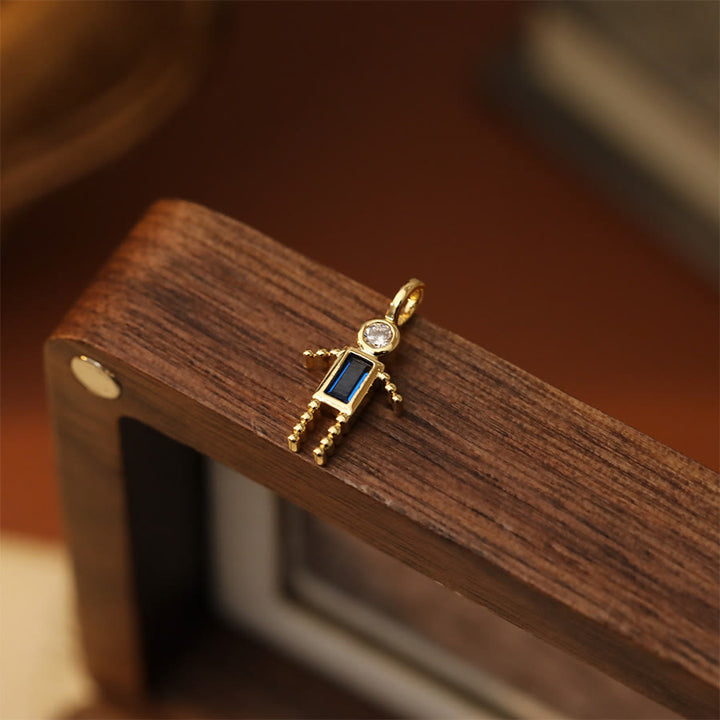Olivenorma 12 Months Birthstone Boy & Girl Figure Gold Charm Pendant  Necklace - Aug&Boy - image 24
