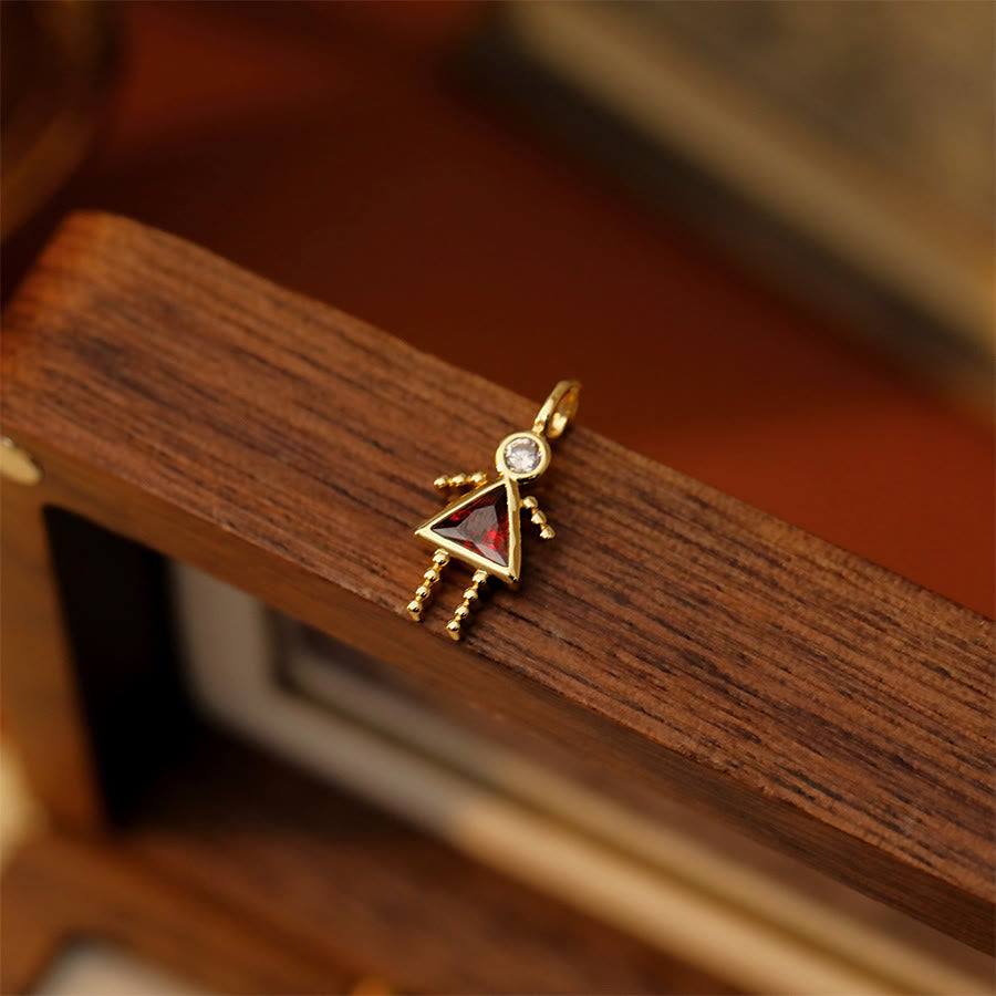 Olivenorma 12 Months Birthstone Boy & Girl Figure Gold Charm Pendant  Necklace - Jan&Girl - image 1