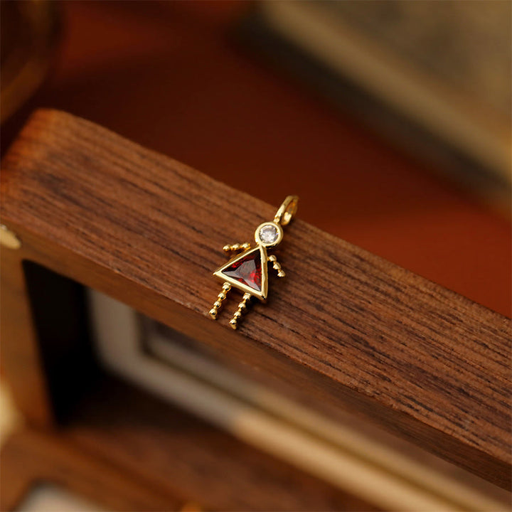 Olivenorma 12 Months Birthstone Boy & Girl Figure Gold Charm Pendant  Necklace - Jan&Girl - image 1