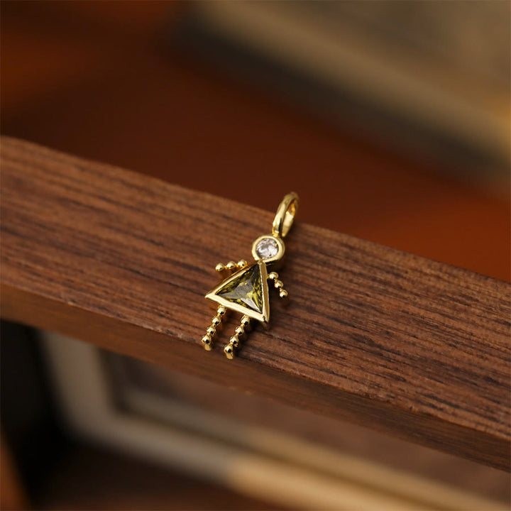 Olivenorma 12 Months Birthstone Boy & Girl Figure Gold Charm Pendant  Necklace - Aug&Girl - image 11