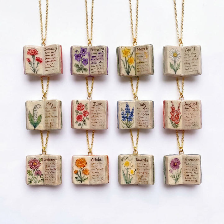 Olivenorma 12 Months Birth Flower Mini Open Book Pendant Necklace  - image 2