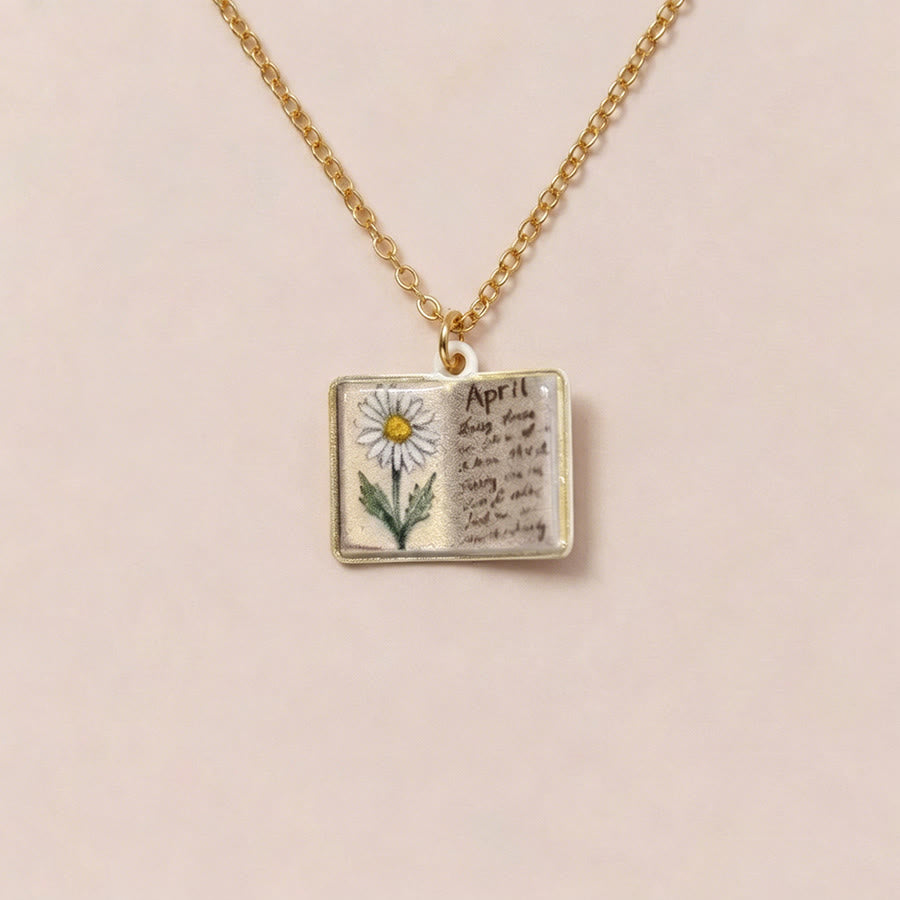 Olivenorma 12 Months Birth Flower Mini Open Book Pendant Necklace  - Apr&Daisy - image 7