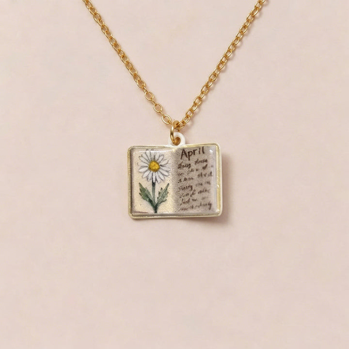 Olivenorma 12 Months Birth Flower Mini Open Book Pendant Necklace  - Apr&Daisy - image 7