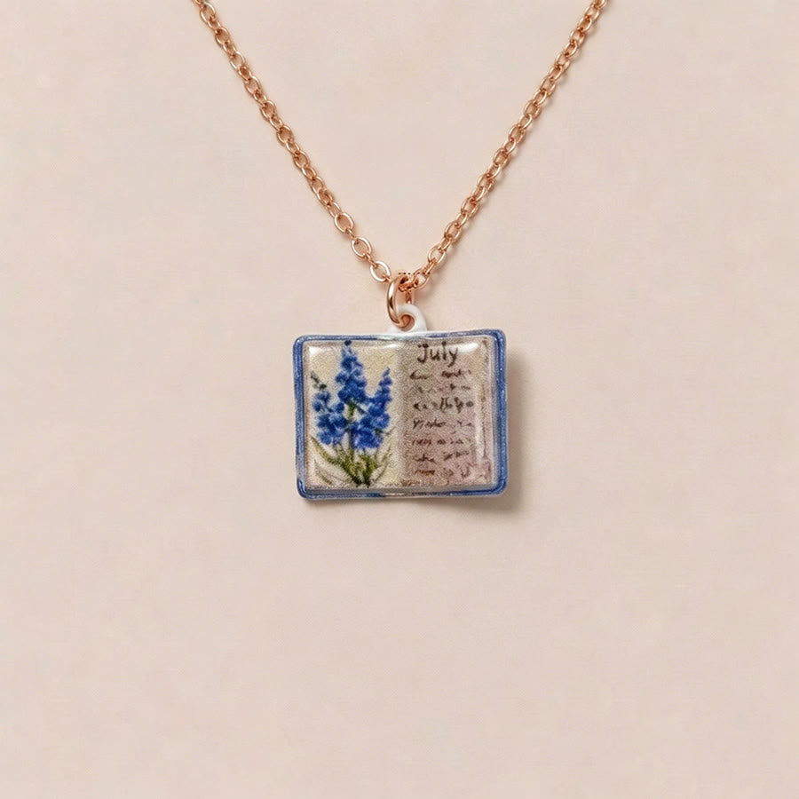 Olivenorma 12 Months Birth Flower Mini Open Book Pendant Necklace  - Jul&Lavender - image 10