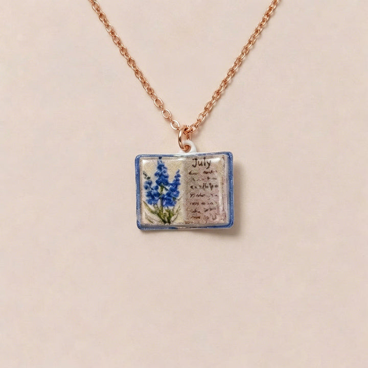 Olivenorma 12 Months Birth Flower Mini Open Book Pendant Necklace  - Jul&Lavender - image 10