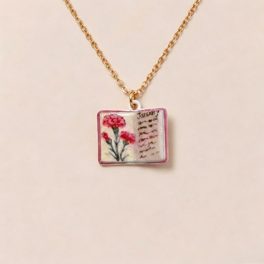 Olivenorma 12 Months Birth Flower Mini Open Book Pendant Necklace  - Jan&Carnation - image 4