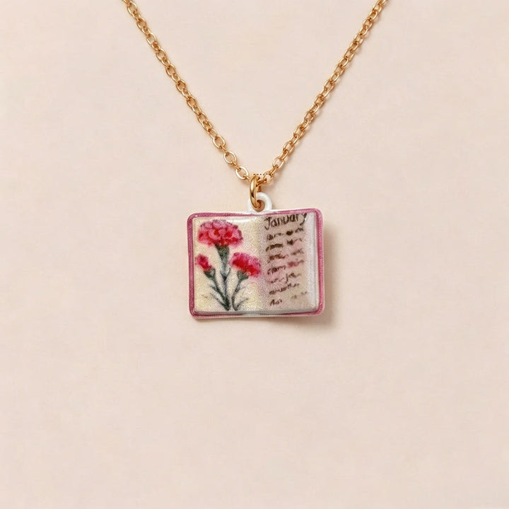 Olivenorma 12 Months Birth Flower Mini Open Book Pendant Necklace  - Jan&Carnation - image 4