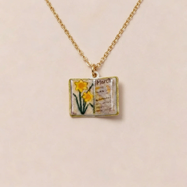 Olivenorma 12 Months Birth Flower Mini Open Book Pendant Necklace  - Mar&Narcissus - image 6