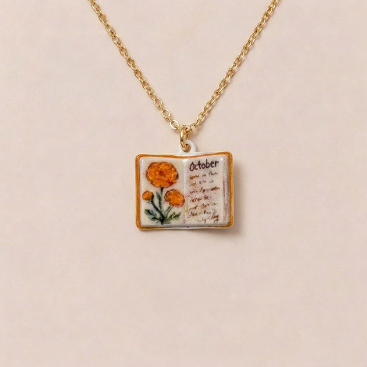 Olivenorma 12 Months Birth Flower Mini Open Book Pendant Necklace  - Oct&Marigold - image 13