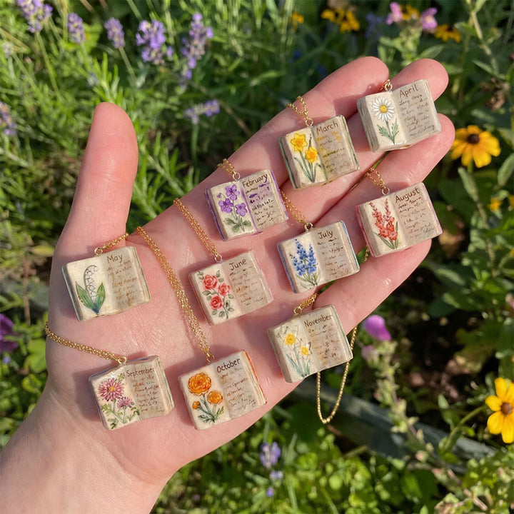 Olivenorma 12 Months Birth Flower Mini Open Book Pendant Necklace  - image 3