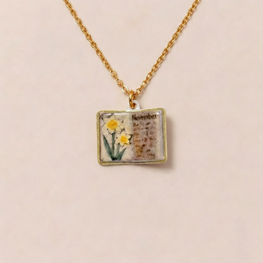 Olivenorma 12 Months Birth Flower Mini Open Book Pendant Necklace  - Nov&Chrysanthemum - image 14