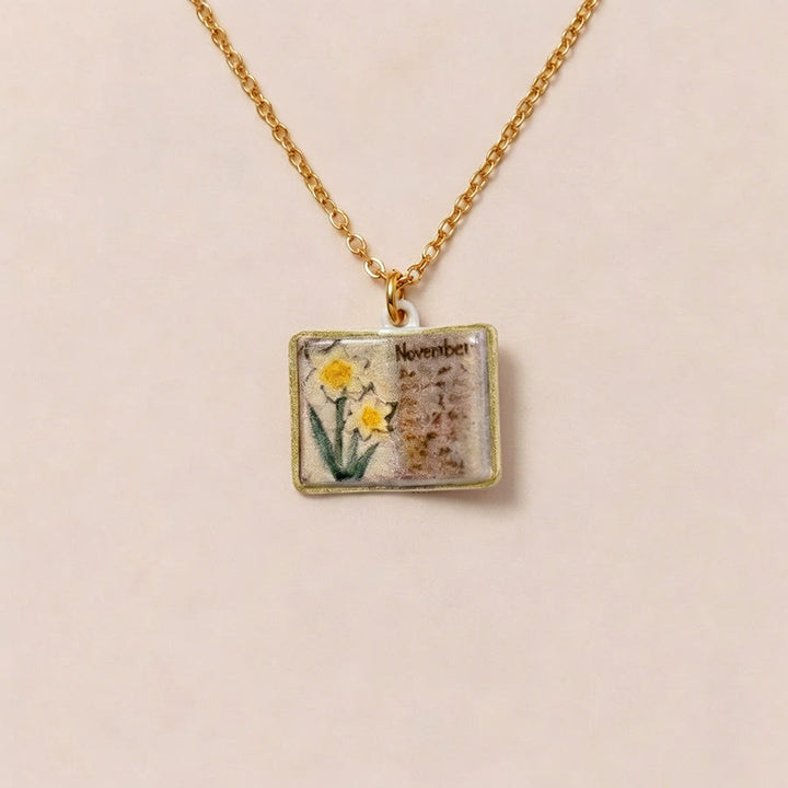 Olivenorma 12 Months Birth Flower Mini Open Book Pendant Necklace  - Nov&Chrysanthemum - image 14