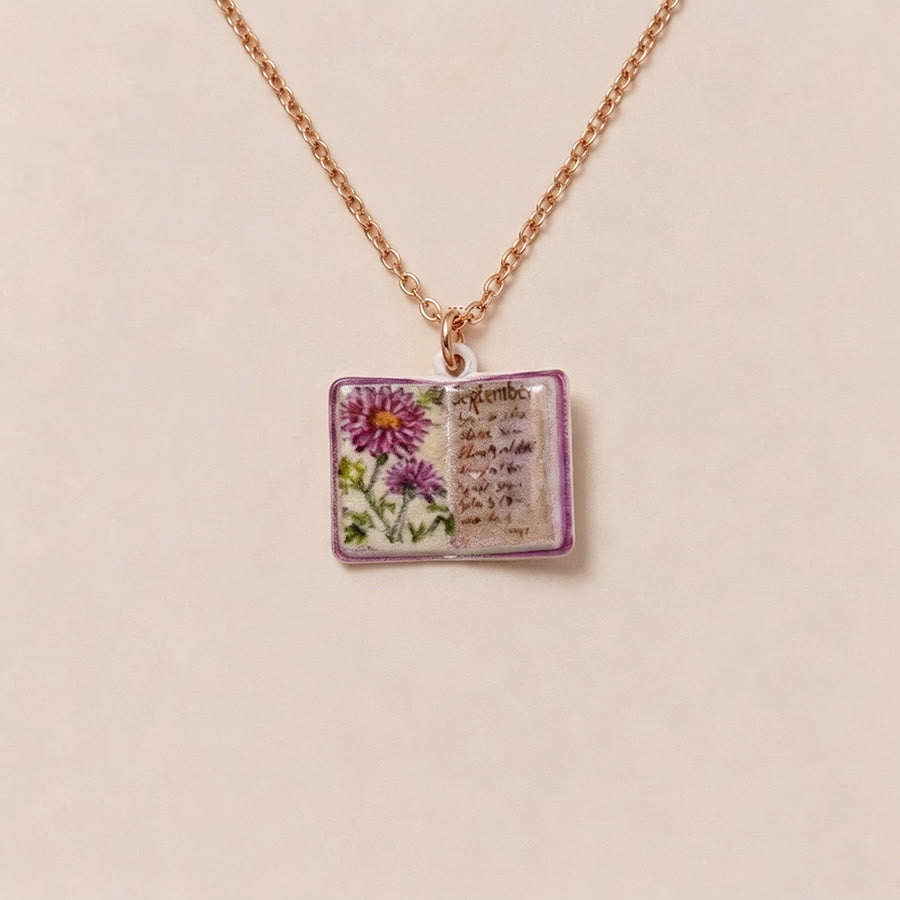 Olivenorma 12 Months Birth Flower Mini Open Book Pendant Necklace  - Sep&Aster - image 12