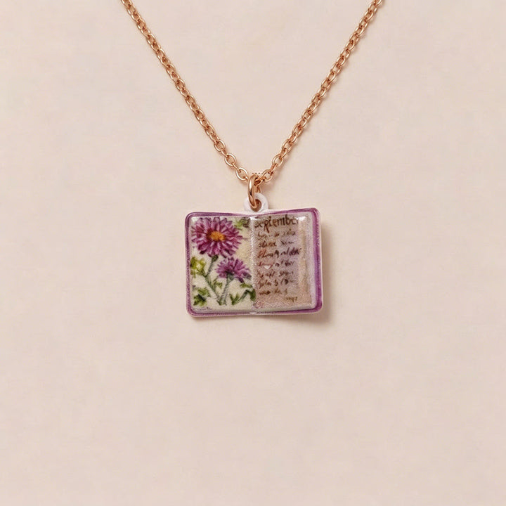 Olivenorma 12 Months Birth Flower Mini Open Book Pendant Necklace  - Sep&Aster - image 12
