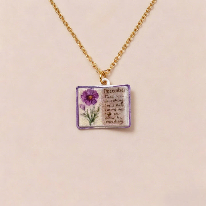 Olivenorma 12 Months Birth Flower Mini Open Book Pendant Necklace  - Dec&Pansy - image 15