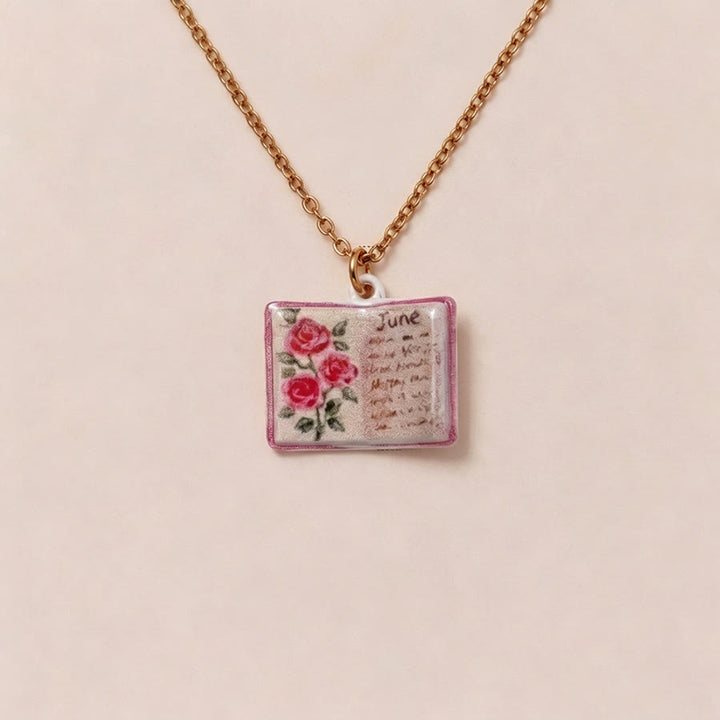 Olivenorma 12 Months Birth Flower Mini Open Book Pendant Necklace  - Jun&Rose - image 9
