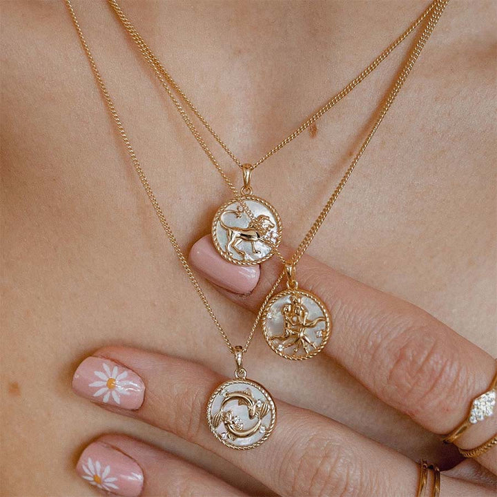 Olivenorma 12 Zodiac Sign Mother Of Pearl Round Coin Pendant Necklace  - image 1