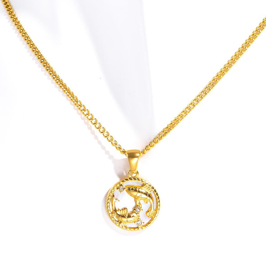 Olivenorma 12 Zodiac Sign Mother Of Pearl Round Coin Pendant Necklace  - Pisces - image 16