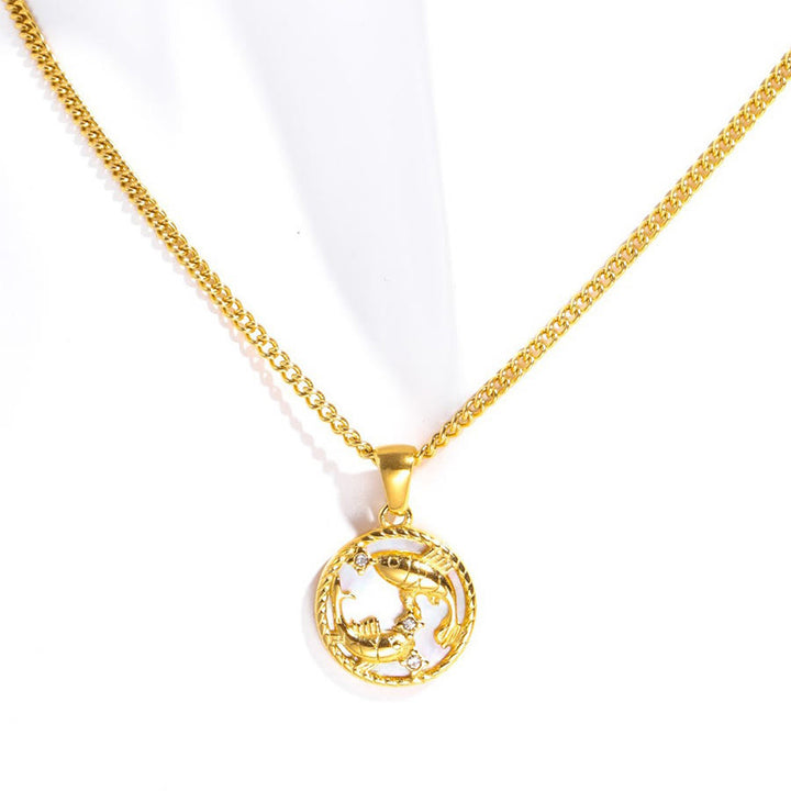 Olivenorma 12 Zodiac Sign Mother Of Pearl Round Coin Pendant Necklace  - Pisces - image 16