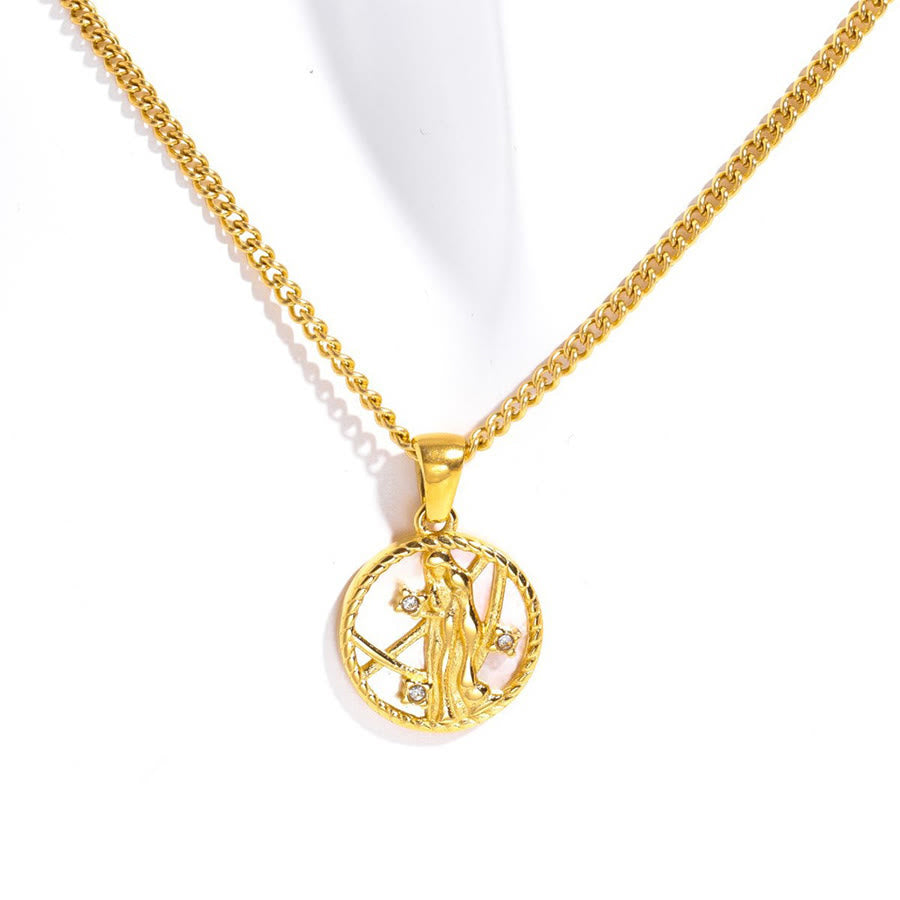 Olivenorma 12 Zodiac Sign Mother Of Pearl Round Coin Pendant Necklace  - Virgo - image 10