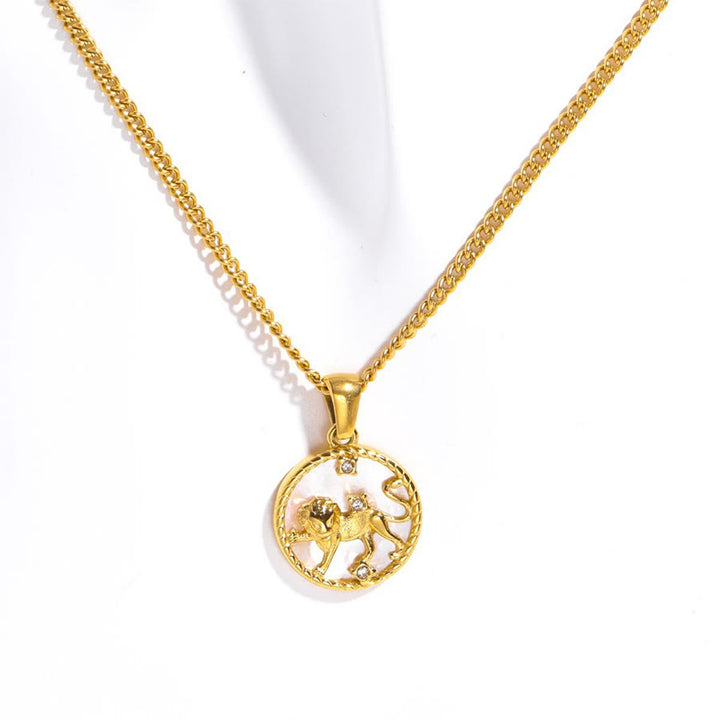 Olivenorma 12 Zodiac Sign Mother Of Pearl Round Coin Pendant Necklace  - Leo - image 9