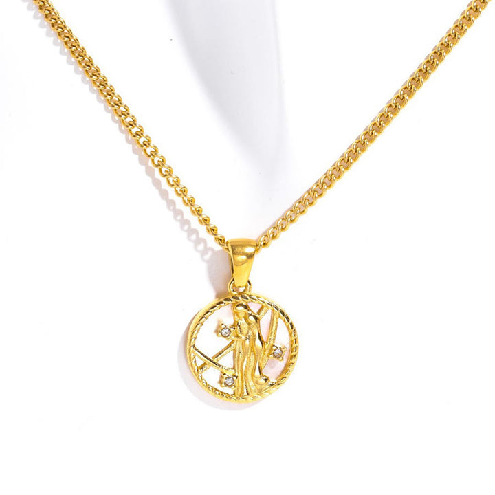 Olivenorma 12 Zodiac Sign Mother Of Pearl Round Coin Pendant Necklace  - Virgo - image 10