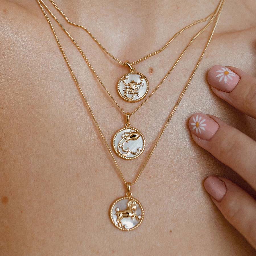 Olivenorma 12 Zodiac Sign Mother Of Pearl Round Coin Pendant Necklace  - image 2