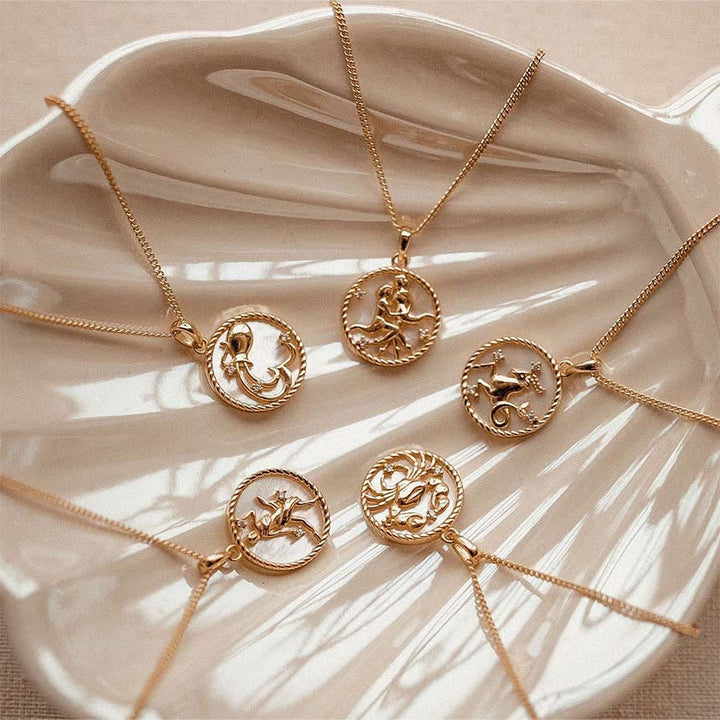 Olivenorma 12 Zodiac Sign Mother Of Pearl Round Coin Pendant Necklace  - image 3