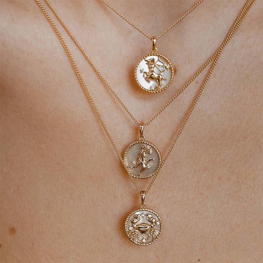 Olivenorma 12 Zodiac Sign Mother Of Pearl Round Coin Pendant Necklace  - image 0