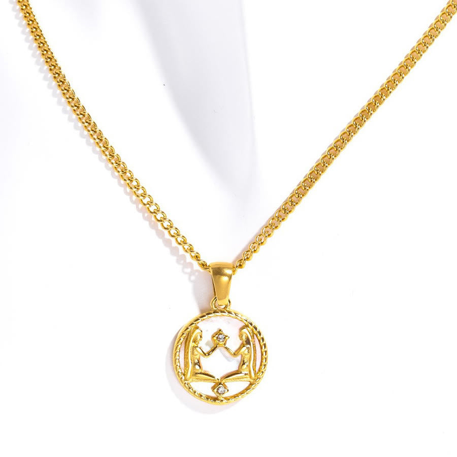 Olivenorma 12 Zodiac Sign Mother Of Pearl Round Coin Pendant Necklace  - Gemini - image 7